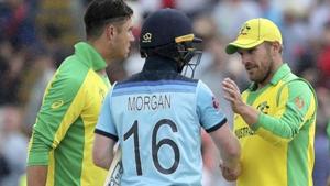 England's captain Eoin Morgan, center, shakes hands with Australia's captain Aaron Finch.(AP) England's captain Eoin Morgan, center, shakes hands with Australia's captain Aaron Finch.(AP)