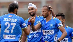 SV Sunil and his India teammates celebrate a goal.(Image Courtesy: Hockey India) SV Sunil and his India teammates celebrate a goal.(Image Courtesy: Hockey India)