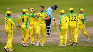 Josh Hazlewood and Australia celebrate the wicket of Jonny Bairstow.(Getty Images) Josh Hazlewood and Australia celebrate the wicket of Jonny Bairstow.(Getty Images)