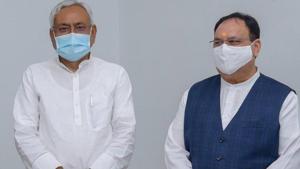 BJP National President JP Nadda meets Bihar chief minister Nitish Kumar regarding seat-sharing formula for the forthcoming assembly elections.(PTI Photo) BJP National President JP Nadda meets Bihar chief minister Nitish Kumar regarding seat-sharing formula for the forthcoming assembly elections.(PTI Photo)