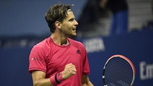 Sep 11 2020; Flushing Meadows, New York,USA; Dominic Thiem of Austria celebrates after match point against Daniil Medvedev of Russia (not pictured) in a men's singles semi-finals match on day twelve of the 2020 U.S. Open tennis tournament at USTA Billie Jean King National Tennis Center.(USA TODAY Sports) Sep 11 2020; Flushing Meadows, New York,USA; Dominic Thiem of Austria celebrates after match point against Daniil Medvedev of Russia (not pictured) in a men's singles semi-finals match on day twelve of the 2020 U.S. Open tennis tournament at USTA Billie Jean King National Tennis Center.(USA TODAY Sports)