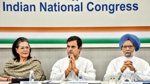 Congress president Sonia Gandhi, party leader Rahul Gandhi and former PM Manmohan Singh in New Delhi.(ANI Archive) Congress president Sonia Gandhi, party leader Rahul Gandhi and former PM Manmohan Singh in New Delhi.(ANI Archive)