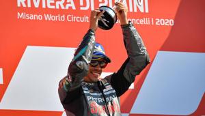 Franco Morbidelli of Petronas Yamaha with the trophy.(Image Credit: SportsComm) Franco Morbidelli of Petronas Yamaha with the trophy.(Image Credit: SportsComm)