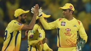 CSK skipper MS Dhoni celebrates his team's victory with teammates in the Indian Premier League 2019 (IPL T20) cricket match between Chennai Super Kings (CSK) and Rajasthan Royals (RR) at MAC Stadium in Chennai, Monday, April 1, 2019.(PTI) CSK skipper MS Dhoni celebrates his team's victory with teammates in the Indian Premier League 2019 (IPL T20) cricket match between Chennai Super Kings (CSK) and Rajasthan Royals (RR) at MAC Stadium in Chennai, Monday, April 1, 2019.(PTI)