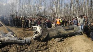 The helicopter was shot down the day Pakistan launched its jets to target Indian installations in Jammu and Kashmir in response to an Indian airstrike on a terror camp in Balakot.(HT PHOTO.)