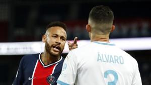 Paris St Germain's Neymar clashes with Olympique de Marseille's Alvaro Gonzalez.(REUTERS) Paris St Germain's Neymar clashes with Olympique de Marseille's Alvaro Gonzalez.(REUTERS)