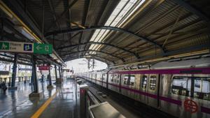 A Magenta Line metro train at a station platform after services on the line were resumed in New Delhi.(Amal KS/HT PHOTO) A Magenta Line metro train at a station platform after services on the line were resumed in New Delhi.(Amal KS/HT PHOTO)