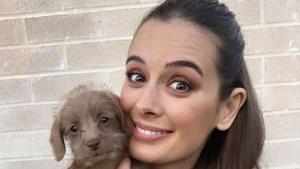 Evelyn Sharma with her pet. Evelyn Sharma with her pet.
