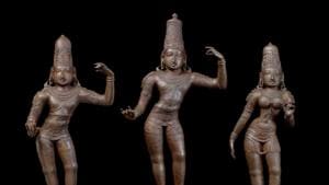 The idols of Lord Ram, Lakshman and Sita, being sent back to Tamil Nadu, were stolen from a temple built in the Vijayanagar period in the Nagapattinam district.(HT photo) The idols of Lord Ram, Lakshman and Sita, being sent back to Tamil Nadu, were stolen from a temple built in the Vijayanagar period in the Nagapattinam district.(HT photo)
