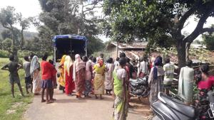 The village people gathered at the crime scene in Jharkhand’s Gumla. (HT Photo) The village people gathered at the crime scene in Jharkhand’s Gumla. (HT Photo)