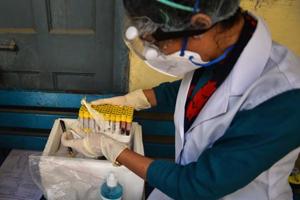 A health worker holds blood samples collected for coronavirus sero-survey in New Delhi in this file photo.(Sanchit Khanna/HT PHOTO) A health worker holds blood samples collected for coronavirus sero-survey in New Delhi in this file photo.(Sanchit Khanna/HT PHOTO)