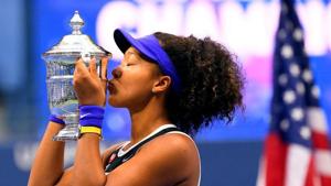 Sep 12, 2020; Flushing Meadows, New York, USA; Naomi Osaka of Japan celebrates winning against Victoria Azarenka of Belarus in the women's singles final match on day 13 of the 2020 U.S. Open tennis tournament at USTA Billie Jean King National Tennis Center. Mandatory Credit: Robert Deutsch-USA TODAY Sports(USA TODAY Sports) Sep 12, 2020; Flushing Meadows, New York, USA; Naomi Osaka of Japan celebrates winning against Victoria Azarenka of Belarus in the women's singles final match on day 13 of the 2020 U.S. Open tennis tournament at USTA Billie Jean King National Tennis Center. Mandatory Credit: Robert Deutsch-USA TODAY Sports(USA TODAY Sports)