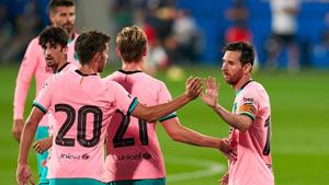 Lionel Messi of Barcelona celebrates after scoring his team’s third goal during the pre-season friendly match against Girona.(Getty Images) Lionel Messi of Barcelona celebrates after scoring his team’s third goal during the pre-season friendly match against Girona.(Getty Images)