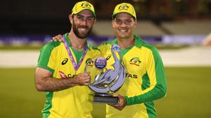 Glenn Maxwell and Alex Carey with the winner’s trophy(Getty Images) Glenn Maxwell and Alex Carey with the winner’s trophy(Getty Images)