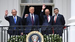 The leaders of Israel, the United States (US) and the UAE hailed the agreement as a “historic diplomatic breakthrough that will advance peace in the Middle East”, “chart a new path”, and “unlock the great potential in the region”.(AFP) The leaders of Israel, the United States (US) and the UAE hailed the agreement as a “historic diplomatic breakthrough that will advance peace in the Middle East”, “chart a new path”, and “unlock the great potential in the region”.(AFP)