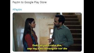 Google’s removal of Paytm app from Play Store has prompted tons of responses, including memes.(Twitter/@SaurangVara) Google’s removal of Paytm app from Play Store has prompted tons of responses, including memes.(Twitter/@SaurangVara)