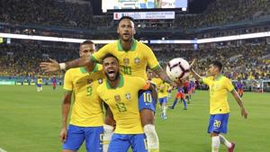 Miami Gardens: Brazil forward Neymar (10) celebrates(AP) Miami Gardens: Brazil forward Neymar (10) celebrates(AP)