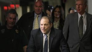 Harvey Weinstein arrives at a Manhattan courthouse for jury deliberations in his rape trial on February 24 in New York.(AP file) Harvey Weinstein arrives at a Manhattan courthouse for jury deliberations in his rape trial on February 24 in New York.(AP file)