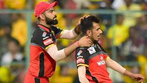 RCB bowler Yuzvendra Chahal and Virat Kohli celebrate after claiming the wicket of CSK batsman Ambati Rayudu during the Indian Premier League 2019 (IPL T20).(PTI) RCB bowler Yuzvendra Chahal and Virat Kohli celebrate after claiming the wicket of CSK batsman Ambati Rayudu during the Indian Premier League 2019 (IPL T20).(PTI)