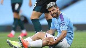 Manchester City's Sergio Aguero reacts after sustaining an injury.(REUTERS) Manchester City's Sergio Aguero reacts after sustaining an injury.(REUTERS)