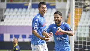 Napoli's Lorenzo Insigne, right, celebrates with teammate Hirving Lozano after scoring his side's second goal during the Serie A soccer match between Parma and Napoli at the Ennio Tardini stadium in Parma Sunday, Sept. 20, 2020. (Massimo Paolone/LaPresse via AP)(AP) Napoli's Lorenzo Insigne, right, celebrates with teammate Hirving Lozano after scoring his side's second goal during the Serie A soccer match between Parma and Napoli at the Ennio Tardini stadium in Parma Sunday, Sept. 20, 2020. (Massimo Paolone/LaPresse via AP)(AP)