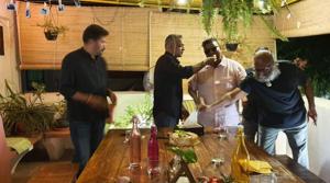 Mysskin with Shankar and Gautham Menon at his birthday party. Mysskin with Shankar and Gautham Menon at his birthday party.