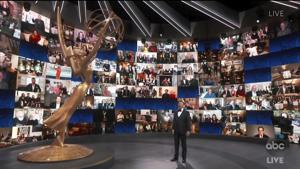 Host Jimmy Kimmel spoke to an empty auditorium while stars of the night sat in their homes with their families, friends and co-stars(AP) Host Jimmy Kimmel spoke to an empty auditorium while stars of the night sat in their homes with their families, friends and co-stars(AP)