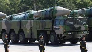 Chinese “carrier killer”missile DF 21D on display. This was fired on August 26 in South China Sea to deter exercising USS Ronald Reagan and Nimitz.(AP) Chinese “carrier killer”missile DF 21D on display. This was fired on August 26 in South China Sea to deter exercising USS Ronald Reagan and Nimitz.(AP)