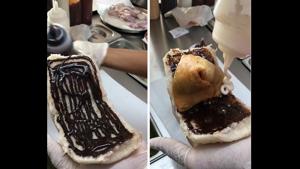Don’t worry, the samosa placed inside the bun had a chocolate fudge filling.(Instagram /@foodie_on_enfield) Don’t worry, the samosa placed inside the bun had a chocolate fudge filling.(Instagram /@foodie_on_enfield)