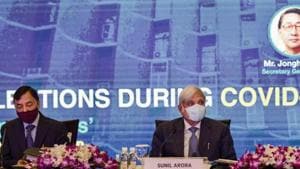 According to ECI’s press note, it was an occasion for democracies world over to come together to share experiences of conducting elections during Covid -19.(PTI) According to ECI’s press note, it was an occasion for democracies world over to come together to share experiences of conducting elections during Covid -19.(PTI)