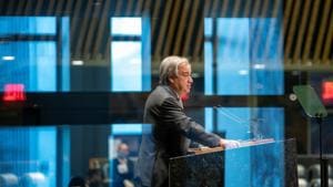 United Nations Secretary General Antonio Guterres speaks during the 75th annual UN General Assembly, which is being held mostly virtually due to the coronavirus disease (Covid-19) pandemic in the Manhattan borough of New York City, New York, US.(via REUTERS) United Nations Secretary General Antonio Guterres speaks during the 75th annual UN General Assembly, which is being held mostly virtually due to the coronavirus disease (Covid-19) pandemic in the Manhattan borough of New York City, New York, US.(via REUTERS)
