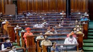 The long working hours in Lok Sabha took place on a day when the Rajya Sabha proceedings were adjourned without much work due to disruptions by Opposition MPs.(PTI) The long working hours in Lok Sabha took place on a day when the Rajya Sabha proceedings were adjourned without much work due to disruptions by Opposition MPs.(PTI)