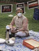Deputy Chairman of the Rajya Sabha Harivansh offers tea to suspended MPs at the premises of Parliament House, as they stage a protest over their suspension from the remaining Monsoon Session of Parliament over the ruckus created in upper house, in New Delhi, Tuesday morning, Sept. 22, 2020 (PTI) Deputy Chairman of the Rajya Sabha Harivansh offers tea to suspended MPs at the premises of Parliament House, as they stage a protest over their suspension from the remaining Monsoon Session of Parliament over the ruckus created in upper house, in New Delhi, Tuesday morning, Sept. 22, 2020 (PTI)