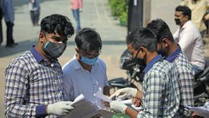 Students of class 10th and 12th wearing protective mask leaves after appearing for compartment examination at an examination centre amidst the outbreak of coronavirus disease, in New Delhi on Tuesday.(ANI) Students of class 10th and 12th wearing protective mask leaves after appearing for compartment examination at an examination centre amidst the outbreak of coronavirus disease, in New Delhi on Tuesday.(ANI)