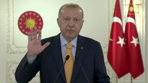 In this image made from UNTV video, Recep Tayyip Erdogan, President of Turkey, speaks in a pre-recorded message that was played during the 75th session of the United Nations General Assembly on September 22 at the UN headquarters in New York.(AP)