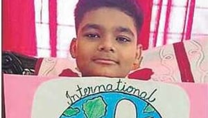 A student of Ryan Int’l School, Mohali, displaying his poster.(HT)