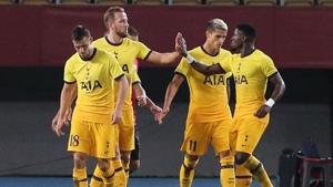 Tottenham Hotspur players celebrate a goal.(Getty Images) Tottenham Hotspur players celebrate a goal.(Getty Images)