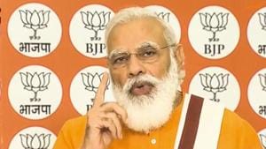 Prime Minister Narendra Modi addresses the nation on the occasion Deendayal Upadhyay's birth anniversary, via video conferencing, in New Delhi on September 25, 2020.(PTI)