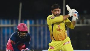 Chennai Super Kings captain Mahendra Singh Dhoni plays a shot during IPL 2020 cricket match against Rajasthan Royals.(PTI) Chennai Super Kings captain Mahendra Singh Dhoni plays a shot during IPL 2020 cricket match against Rajasthan Royals.(PTI)