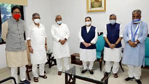BJP president J P Nadda meets Bihar chief minister Nitish Kumar for seat-sharing formula of the assembly election earlier in September.(ANI file) BJP president J P Nadda meets Bihar chief minister Nitish Kumar for seat-sharing formula of the assembly election earlier in September.(ANI file)