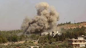 Smoke billows following an airstrike on the western outskirts of the Syrian province of Idlib, on September 20.(AFP) Smoke billows following an airstrike on the western outskirts of the Syrian province of Idlib, on September 20.(AFP)
