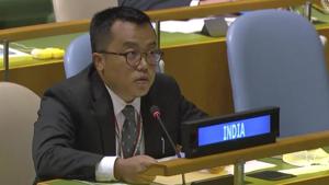In this photo made from UNTV video, Mijito Vinito, the first secretary at India's UN mission to the United Nations, addresses the 75th session of the United Nations General Assembly on September 25, 2020, at UN Headquarters.(AP) In this photo made from UNTV video, Mijito Vinito, the first secretary at India's UN mission to the United Nations, addresses the 75th session of the United Nations General Assembly on September 25, 2020, at UN Headquarters.(AP)