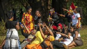 A group of women dressed in traditional clothing pose for a selfie as they celebrate South Africa's Heritage Day at Zoo Lake park in Johannesburg.(AP) A group of women dressed in traditional clothing pose for a selfie as they celebrate South Africa's Heritage Day at Zoo Lake park in Johannesburg.(AP)