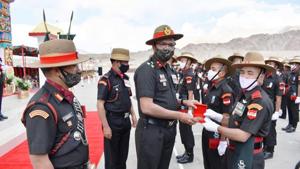 Riflemen were awarded medals for their outstanding performance during training.(HT Photo) Riflemen were awarded medals for their outstanding performance during training.(HT Photo)