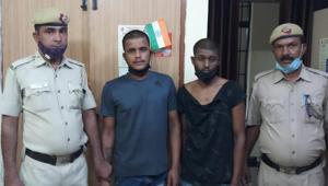 The accused, Neelesh and Akash, the two brothers who run the dhaba, were nabbed for allegedly attacking the duo with a big knife, stick and cooking utensils on Saturday.(Photo courtesy: Delhi Police) The accused, Neelesh and Akash, the two brothers who run the dhaba, were nabbed for allegedly attacking the duo with a big knife, stick and cooking utensils on Saturday.(Photo courtesy: Delhi Police)