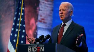 US Democratic presidential candidate and former Vice President Joe Biden delivers a speech on the US Supreme Court at the Queen Theater in Wilmington, Delaware, US on September 27, 2020.(Reuters File Photo) US Democratic presidential candidate and former Vice President Joe Biden delivers a speech on the US Supreme Court at the Queen Theater in Wilmington, Delaware, US on September 27, 2020.(Reuters File Photo)