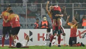 East Bengal celebrates 3-2 victory over Mohun Bagan at the I-League match, at Salt Lake stadium, in Kolkata, India, on Sunday, December 16, 2018.(Arijit Sen/HT Photo) East Bengal celebrates 3-2 victory over Mohun Bagan at the I-League match, at Salt Lake stadium, in Kolkata, India, on Sunday, December 16, 2018.(Arijit Sen/HT Photo)