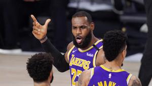Los Angeles Lakers' LeBron James (23) voices his opinion after a play in the second half of an NBA conference final playoff basketball game against the Denver Nuggets.(AP) Los Angeles Lakers' LeBron James (23) voices his opinion after a play in the second half of an NBA conference final playoff basketball game against the Denver Nuggets.(AP)