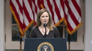 Amy Coney Barrett, US president Donald Trump's nominee for associate justice of the US Supreme Court, speaks during an announcement ceremony in the Rose Garden of the White House in Washington on Saturday.(Bloomberg) Amy Coney Barrett, US president Donald Trump's nominee for associate justice of the US Supreme Court, speaks during an announcement ceremony in the Rose Garden of the White House in Washington on Saturday.(Bloomberg)