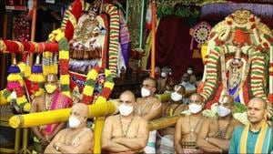 Annual Brahmotsavams and 9-day festivities conclude at Balaji Temple in Tirupati(Twitter/PrasadAGVR) Annual Brahmotsavams and 9-day festivities conclude at Balaji Temple in Tirupati(Twitter/PrasadAGVR)